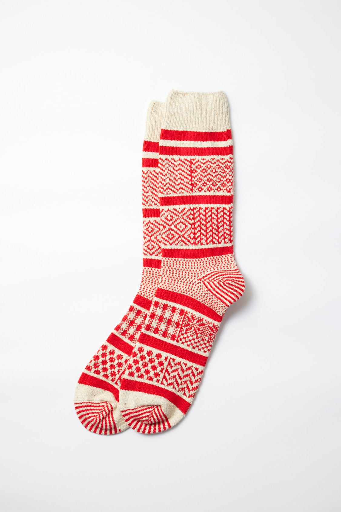 Jacquard Crew Socks Socks RoToTo Ivory/Red M