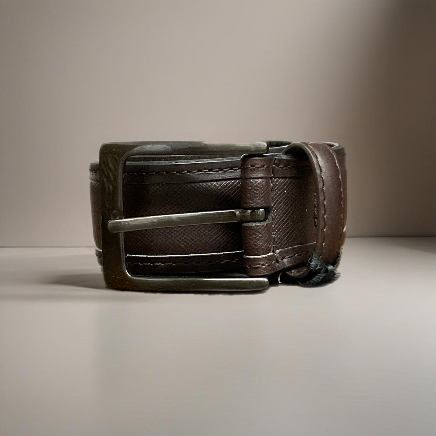 Cross Hatch Embossed Leather Belt Accessories Leyva Dark Brown 32