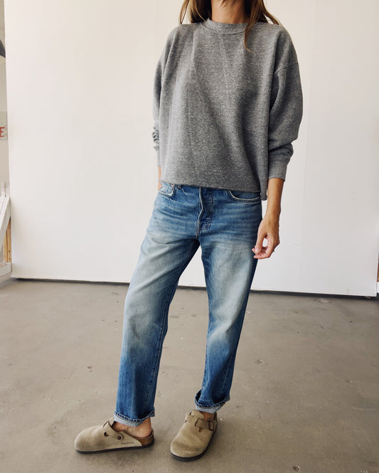 The Boxy Crop Sweatshirt - P.E. Grey Tops HEY GANG