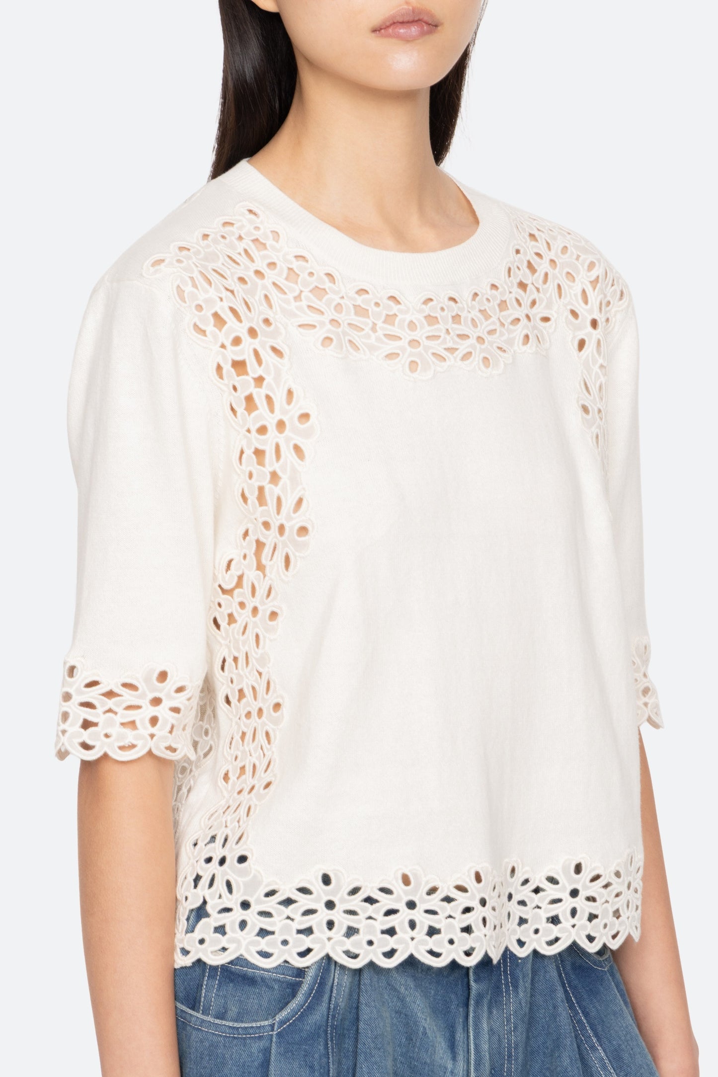 Leila Eyelet S/S Sweater Shirts SEA NEW YORK