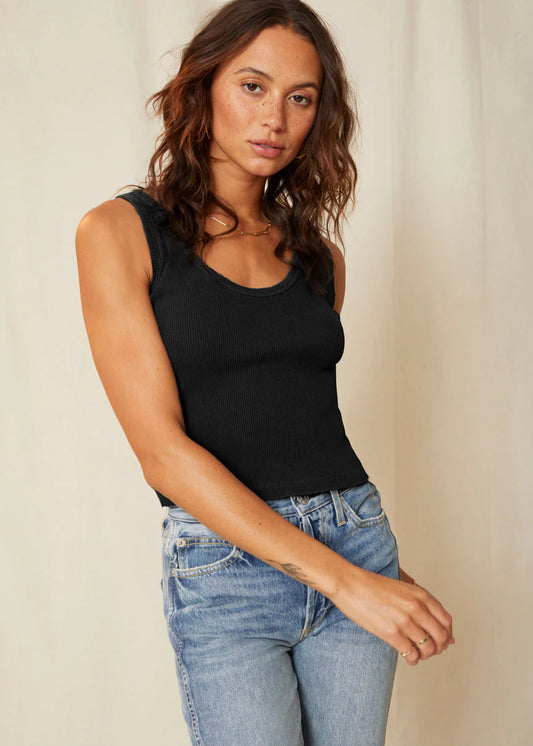 Crop Rib Tank Tops AMO Denim Black S