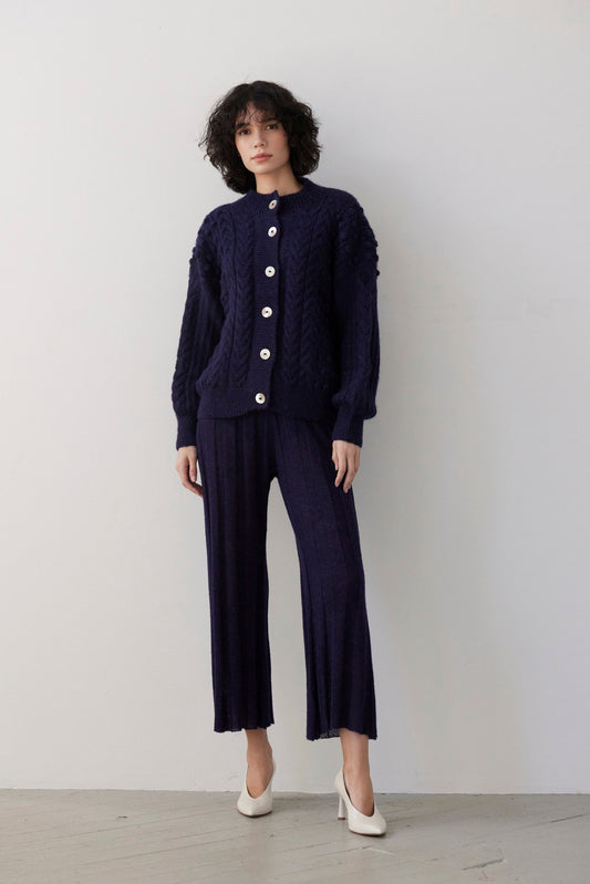 Bobbie Alpaca Wool Popcorn Cardigan in Blue Ink Sweaters CHRISTINE ALCALAY Ink One size