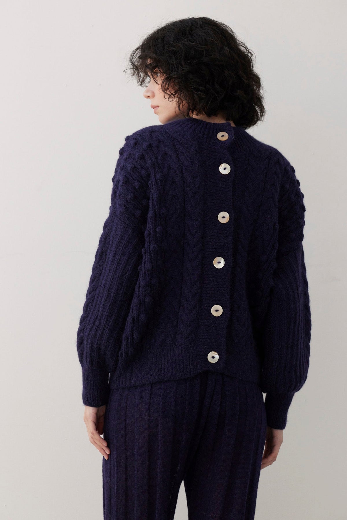 SAMPLE FW26 - Bobbie Popcorn Cardigan Sweater in Alpaca Wool - Blue Ink Samples CHRISTINE ALCALAY - 5