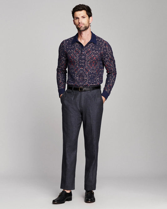 Long Sleeve Tile Jacquard Polo Polos Billy Reid