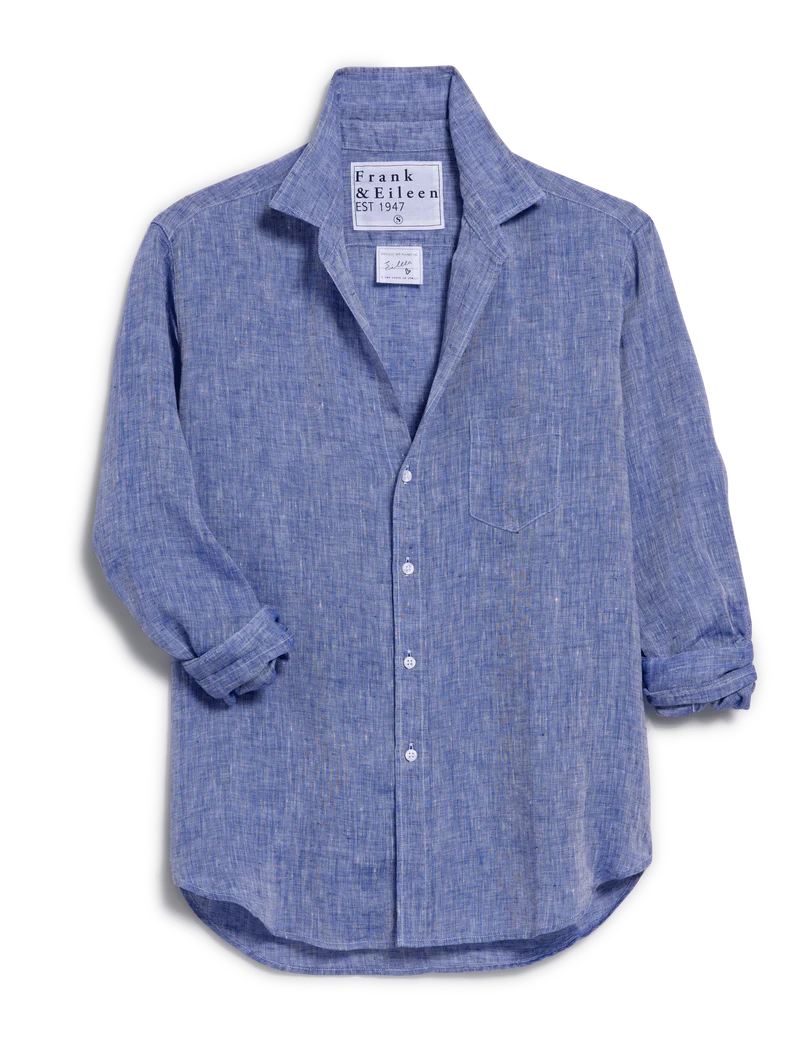 Eileen Relaxed Button-Up Shirt - Linen Tops Frank & Eileen Blue Linen XS