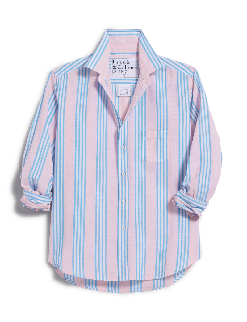 Eileen Cotton Button-Up Shirt - Blue-Orange Plaid Tops Frank & Eileen