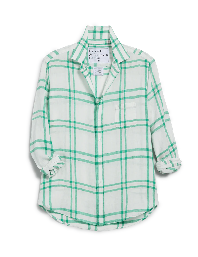 Eileen - Italian Linen Tops Frank & Eileen Green/Light Pink Plaid XS
