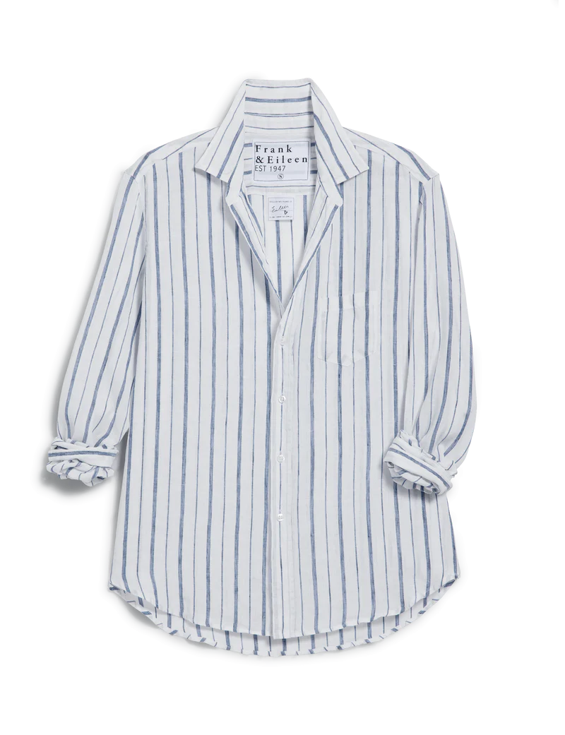 Eileen, Relaxed Button-Up Shirt - Linen Tops Frank & Eileen White, Navy Multi Stripe XS