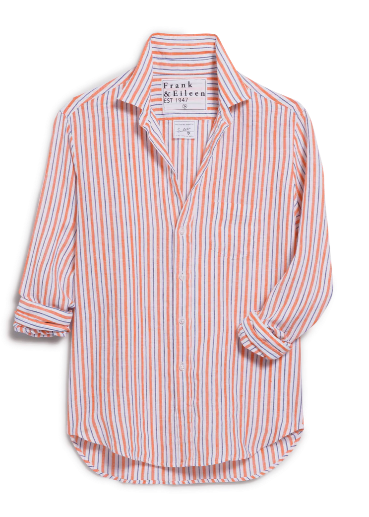 Eileen Relaxed Button-Up Shirt - Linen Tops Frank & Eileen Orange Purple Stripe Linen XS