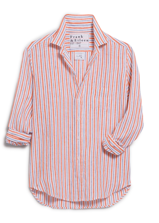 Eileen Relaxed Button-Up Shirt - Linen Tops Frank & Eileen Orange Purple Stripe Linen XS