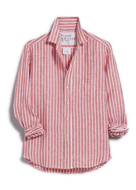 Eileen, Relaxed Button-Up Shirt - Linen Tops Frank & Eileen Red, White Textured Stripe XS