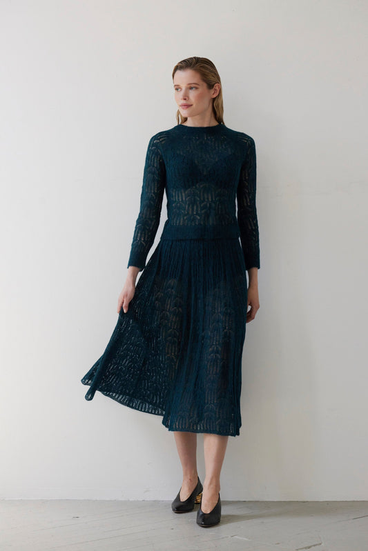 SAMPLE FW26 - Miranda Lace Knit Sweater - Deep Teal Samples CHRISTINE ALCALAY