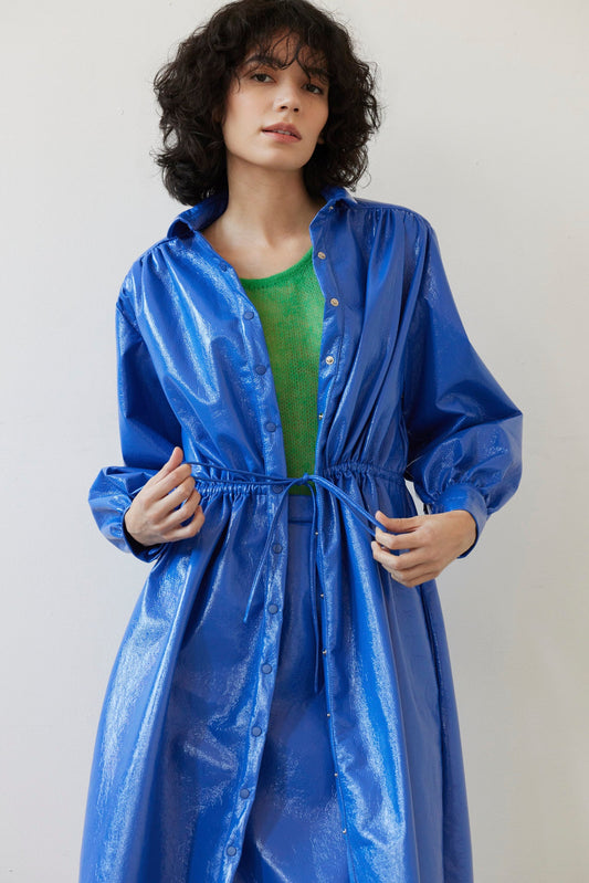 Georgia Dress in Gloss Pleatherette Dresses CHRISTINE ALCALAY Electric Blue XS/S