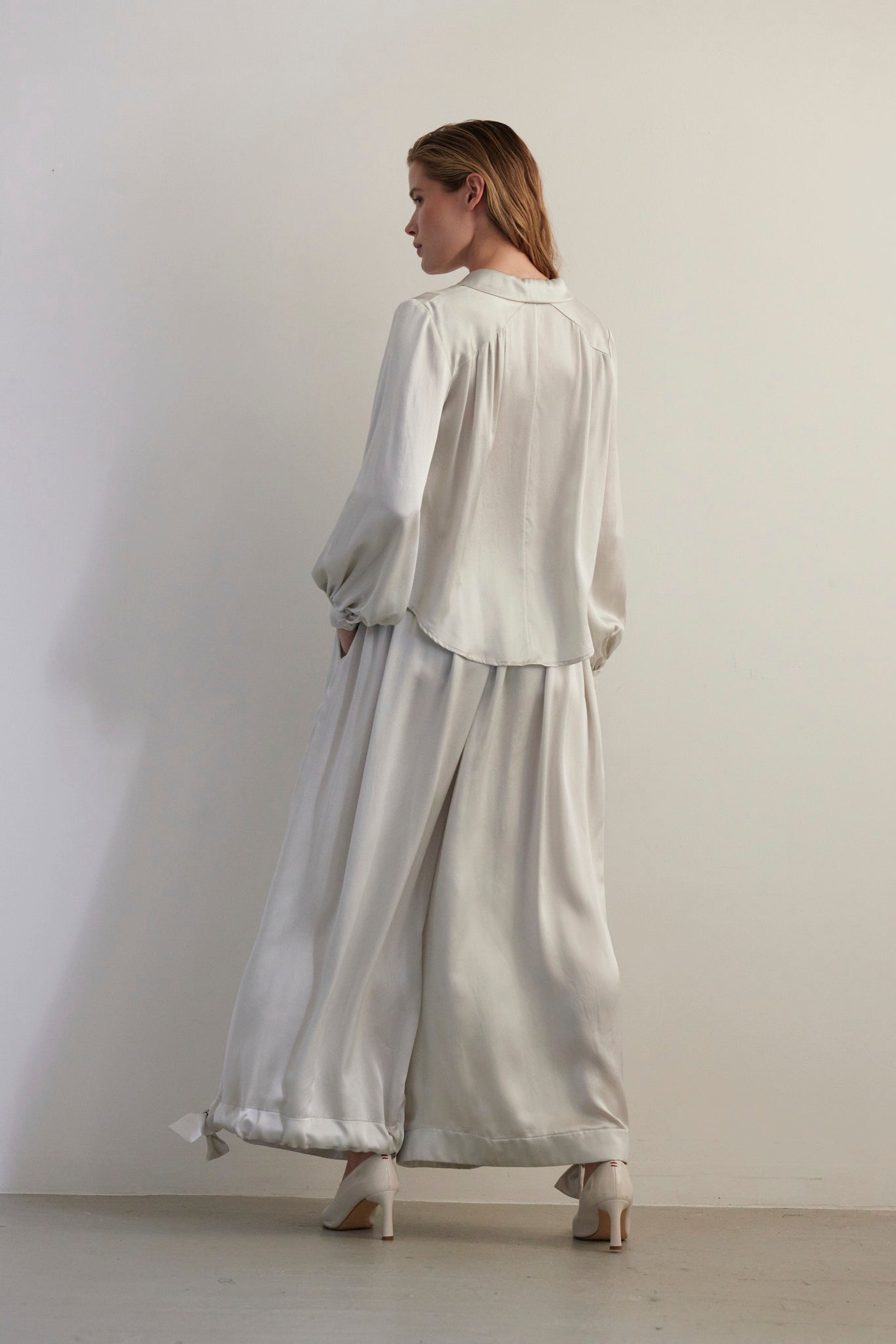SAMPLE FW26 - Gertrude Pant in Silk Charmeuse - Pearl Samples CHRISTINE ALCALAY