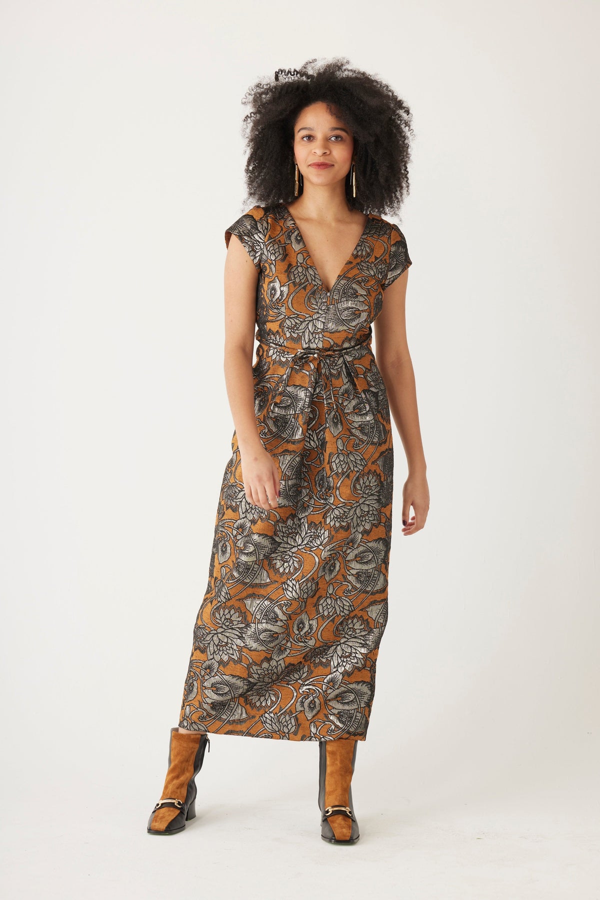 Rita Dress in Brocade Dresses CHRISTINE ALCALAY Bronze Brocade 1