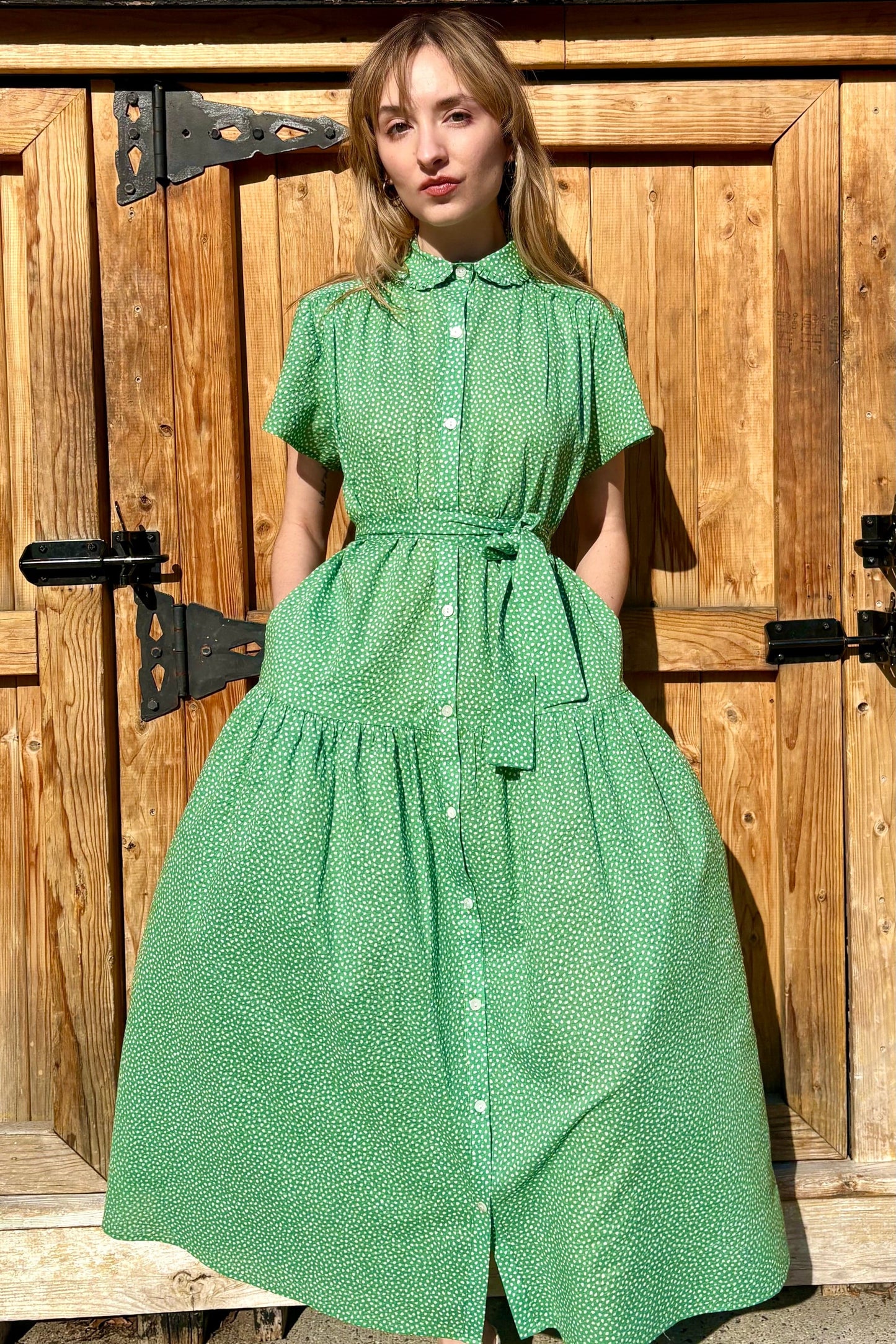 Jacqueline Dress in Cotton Pebble Print Dresses CHRISTINE ALCALAY Green Pebble XS/S