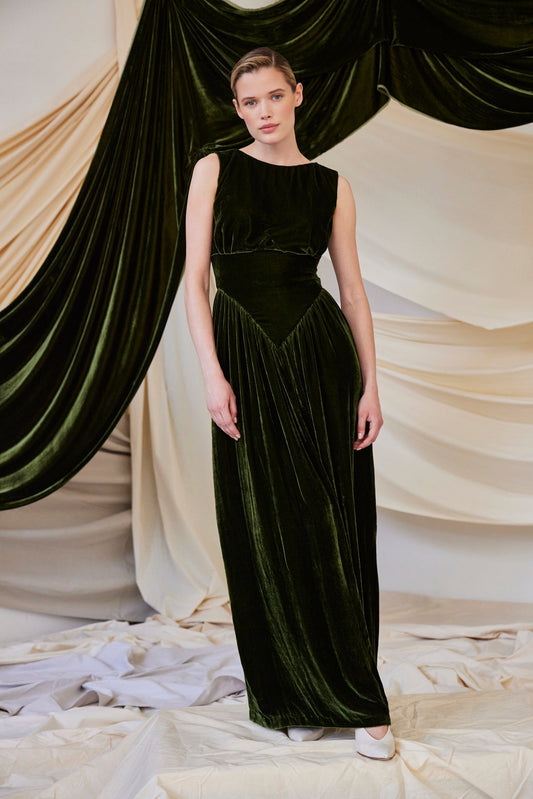 Juliette Dress in Silk Velvet-Verdant Green Dresses CHRISTINE ALCALAY