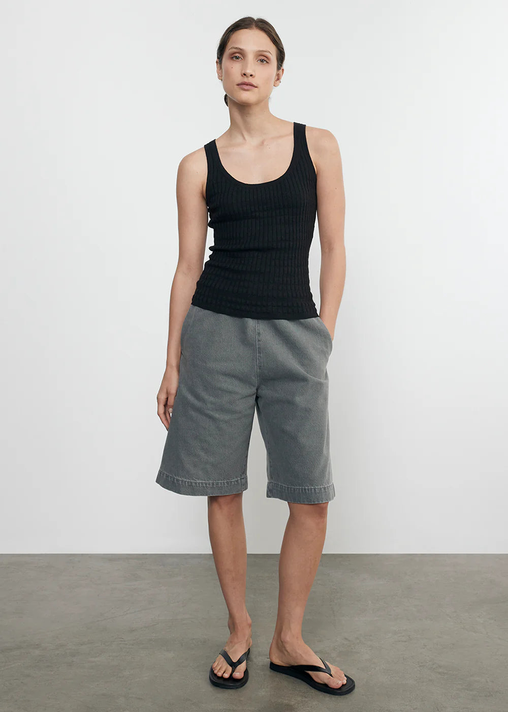 Linen Cotton Sweater Tank Tops Enza Costa Black S
