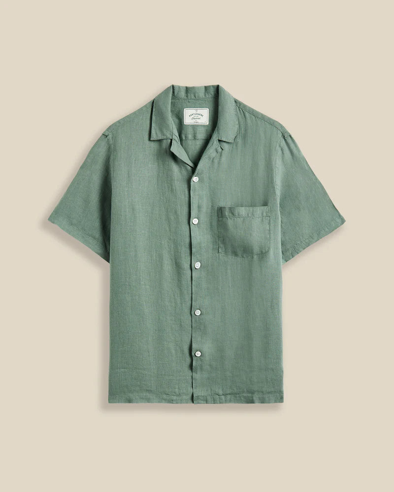 Linen Camp Collar S/S Shirt Shirts Portuguese Flannel Dry Green S