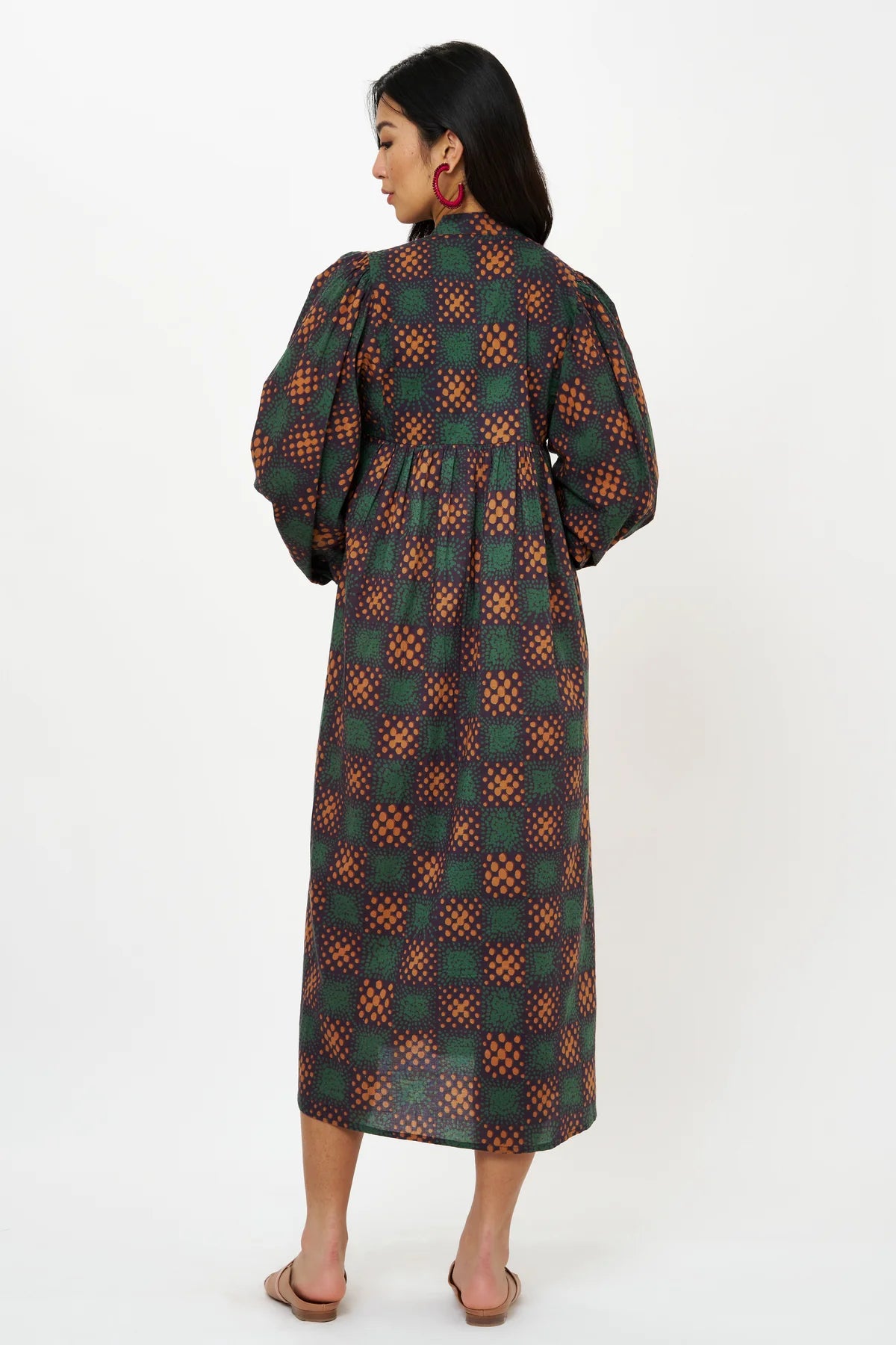Mandarin Balloon Sleeve Midi Dresses Oliphant