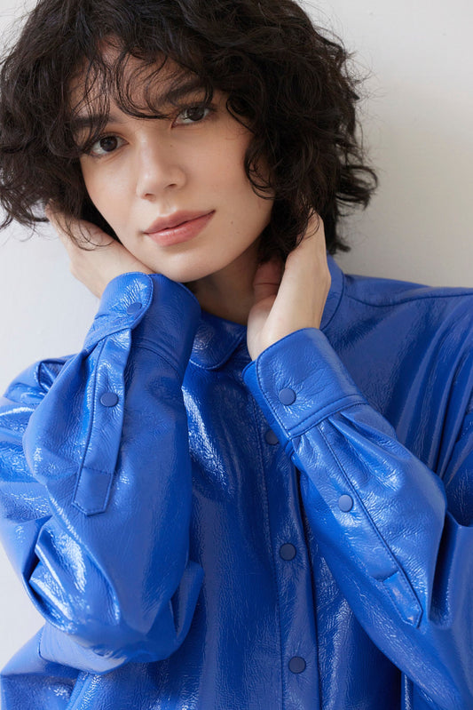 Munro Shirt in Gloss Pleatherette Tops CHRISTINE ALCALAY