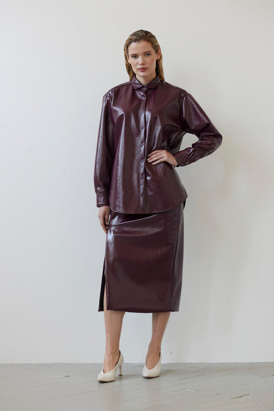 Munro Shirt in Gloss Pleatherette Tops CHRISTINE ALCALAY
