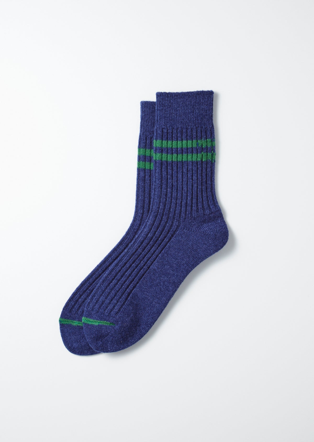 R1489 MERINO LAMBS WOOL STRIPE SOCKS Socks RoToTo NAVY BLUE/GREEN L