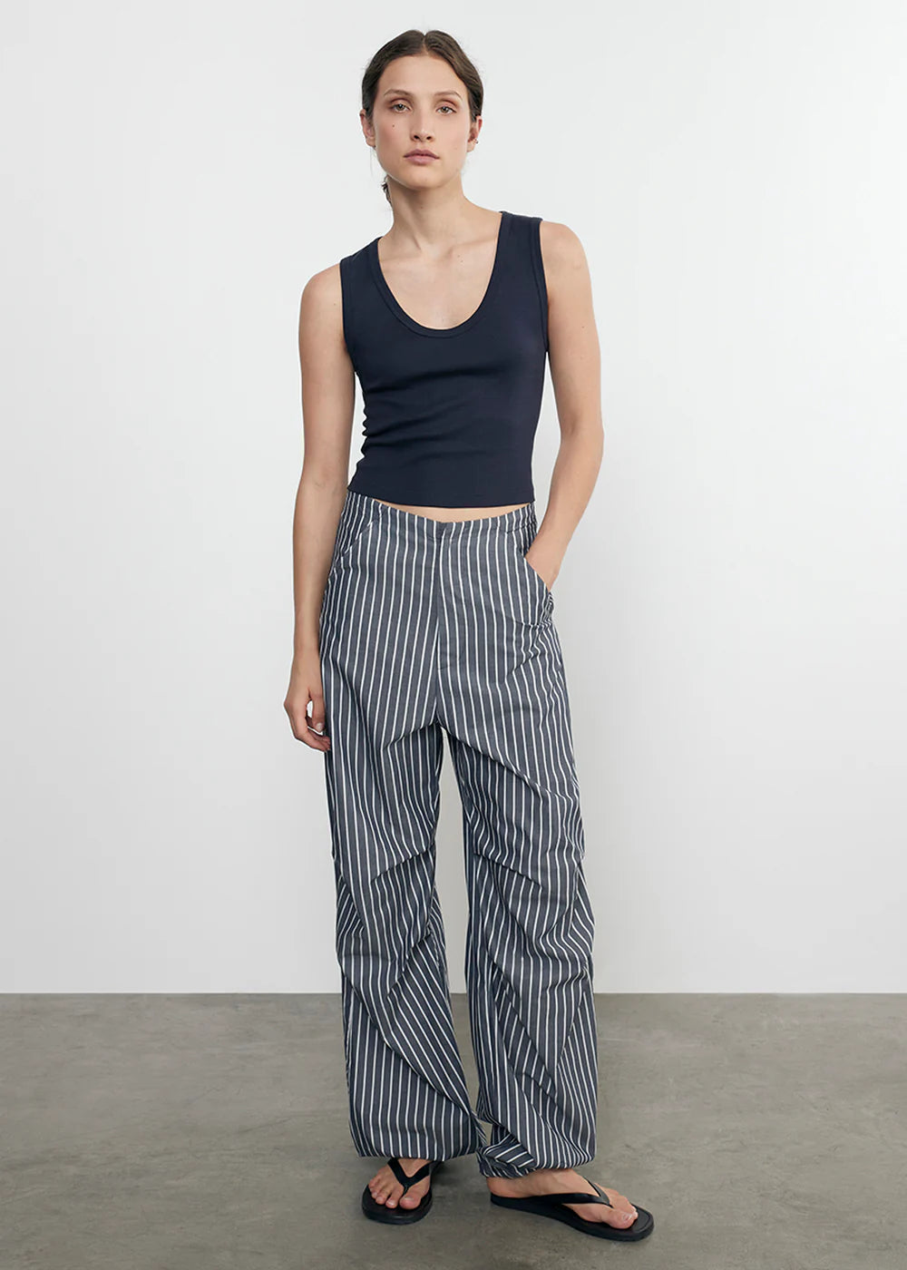 Supima Rib Baby Rib Cropped Fitted U Tank Tops Enza Costa Indigo S