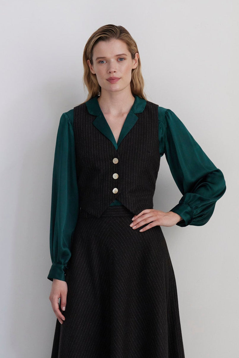 SAMPLE FW26 - Rose Blouse in Silk Charmeuse - Menagerie Green Samples CHRISTINE ALCALAY - 5