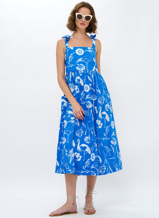 Tie Strap Pocket Midi Dress  Oliphant Audubon Blue XS 