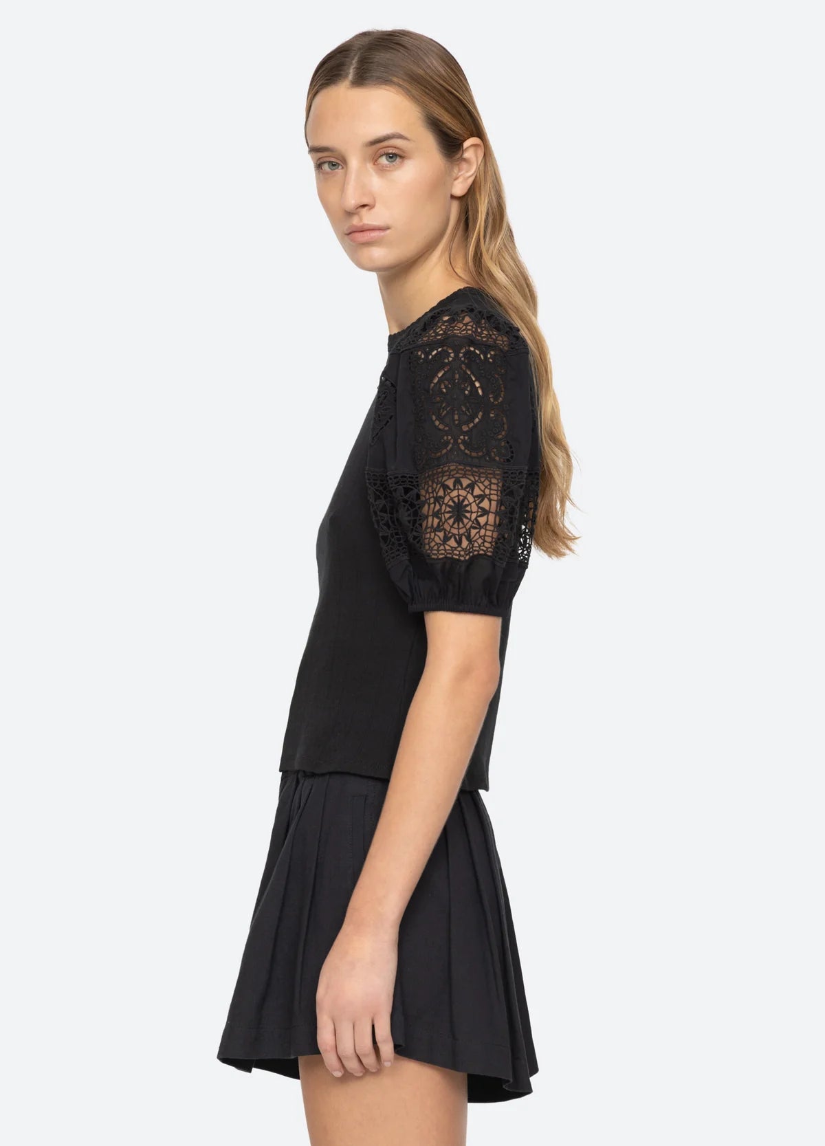 Dahlia Eyelet Combo Tee Tops SEA NEW YORK
