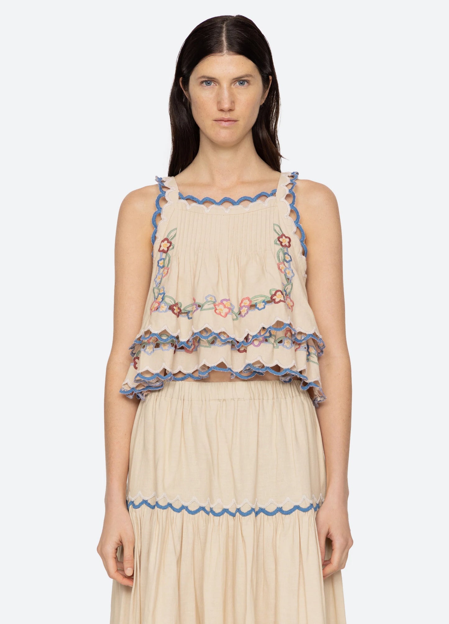 Melinda Embroidered Tank Tops Sea