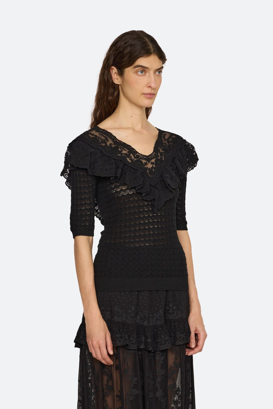 Chandra Lace Short Sleeve Sweater Tops SEA NEW YORK