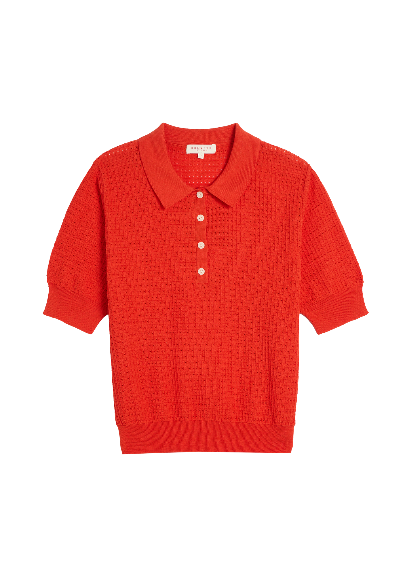 Celia Waffle Pointelle Cotton Polo Top Tops DEMYLEE New York