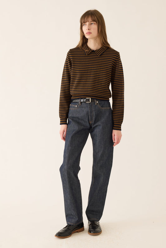 Nadia Stripe Wool Cotton Polo Sweater DEMYLEE New York