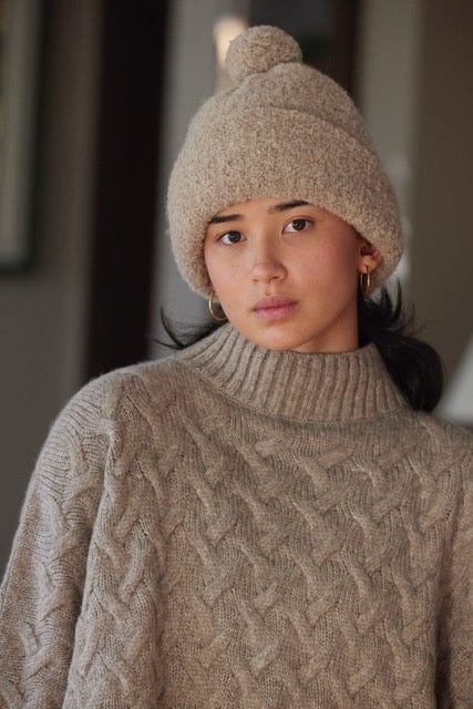 Teddy Boucle Beanie with Pom Beanies CHRISTINE ALCALAY Biscuit One Size