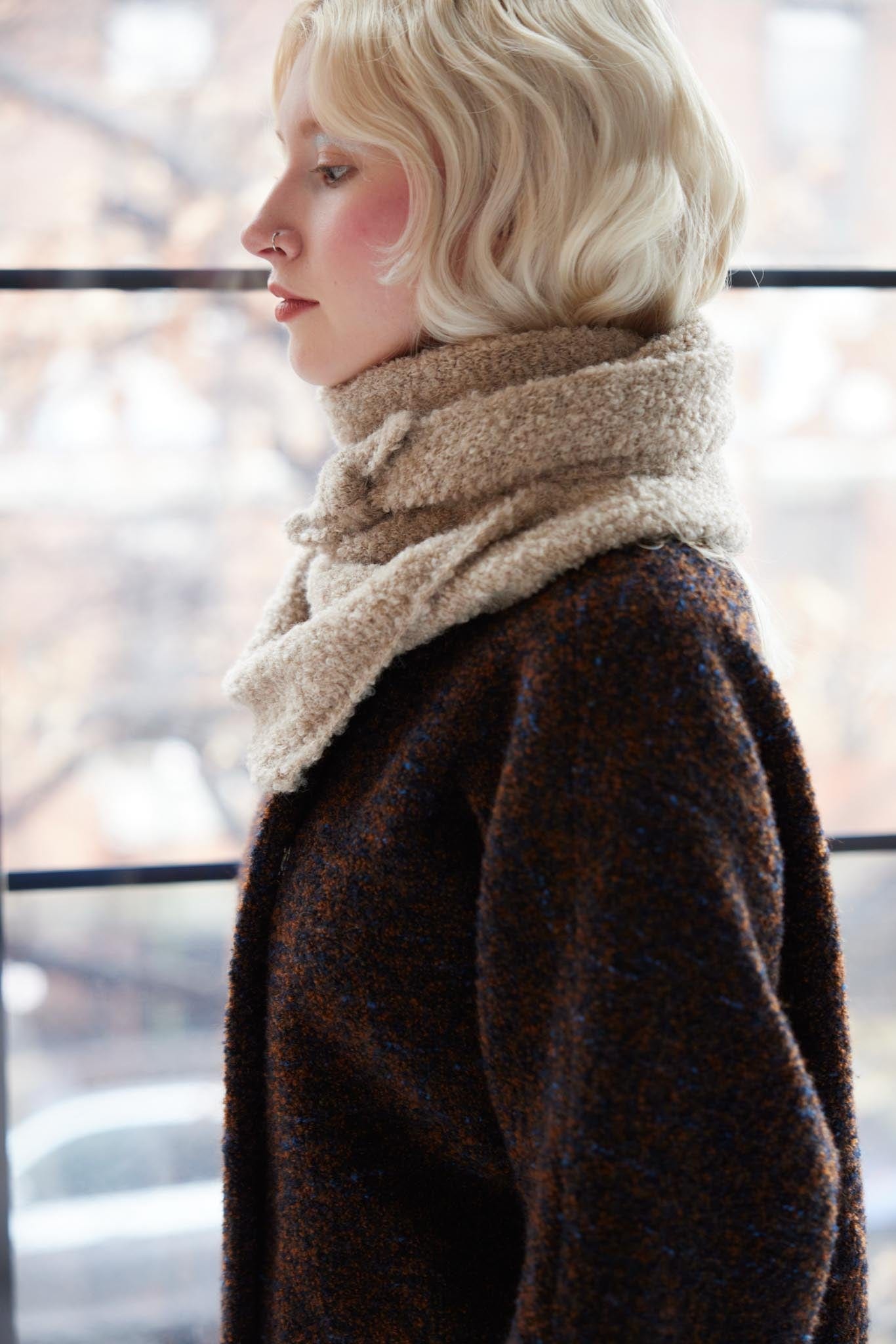 Triangle Boucle Alpaca Wool Scarf Accessories CHRISTINE ALCALAY Biscuit OS