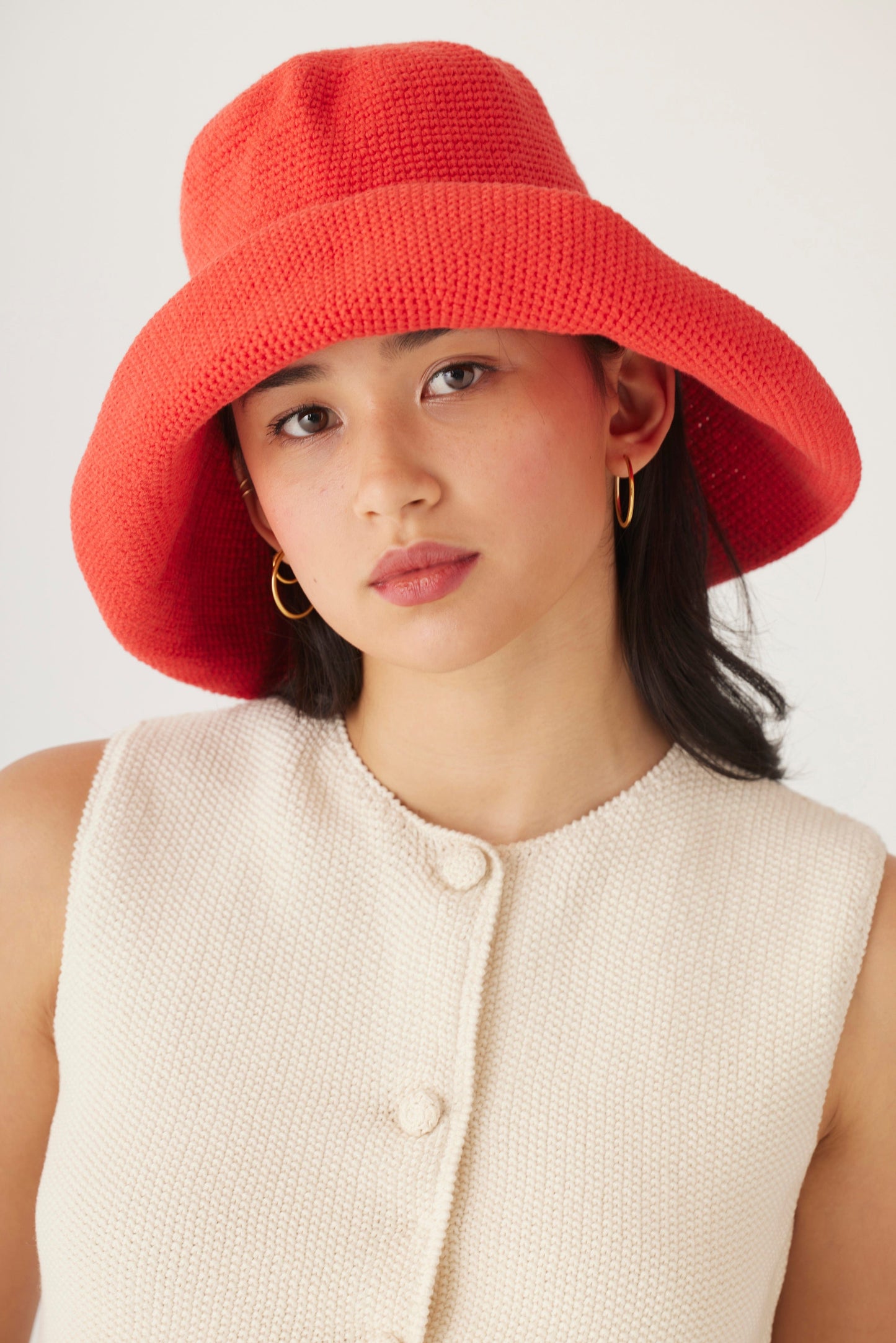 Crochet Sun Hat in Pima Cotton Accessories CHRISTINE ALCALAY Coral