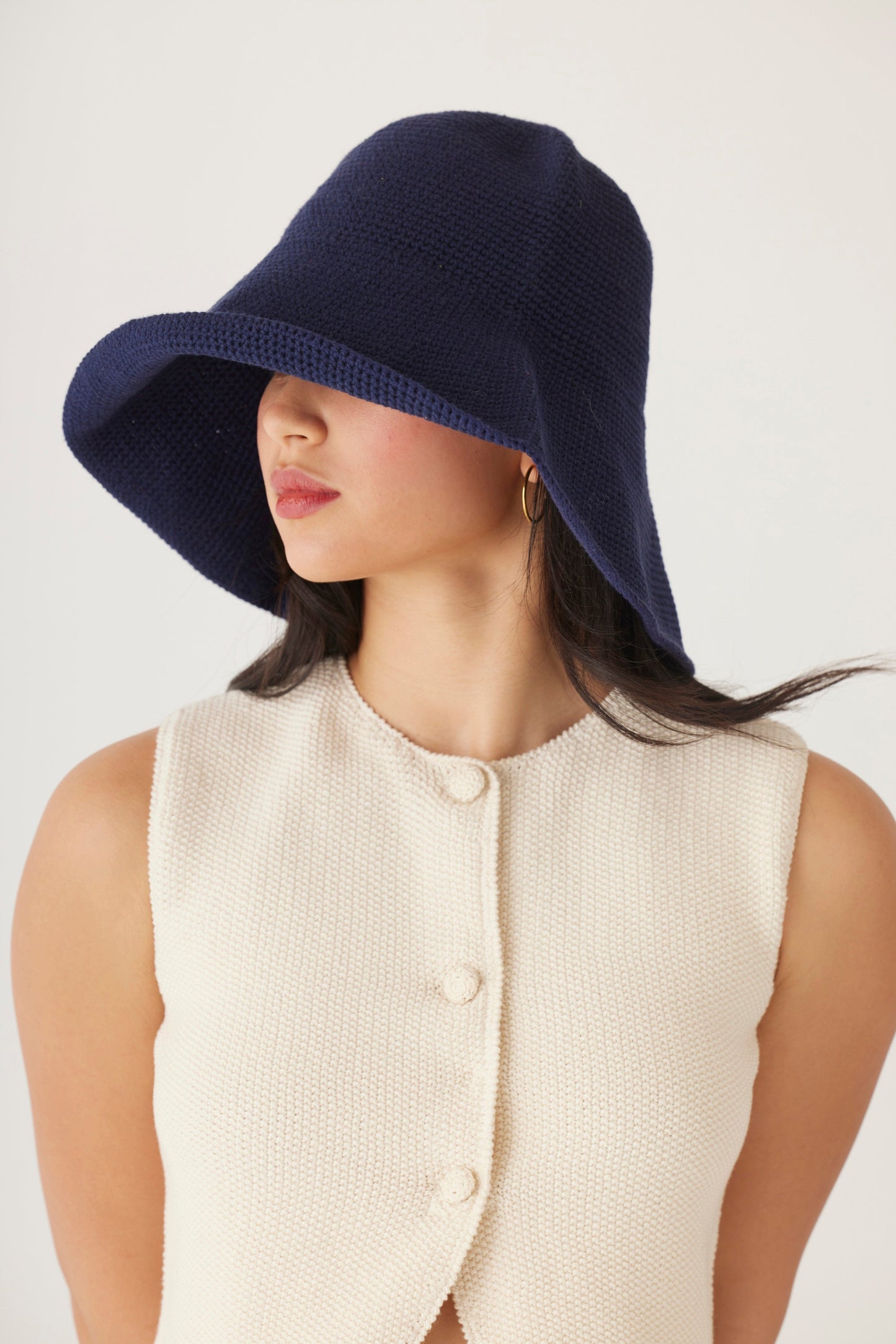 Crochet Sun Hat in Pima Cotton Accessories CHRISTINE ALCALAY Navy