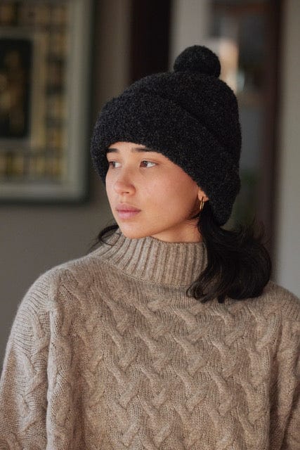 Teddy Boucle Beanie with Pom Beanies CHRISTINE ALCALAY Graphite One Size
