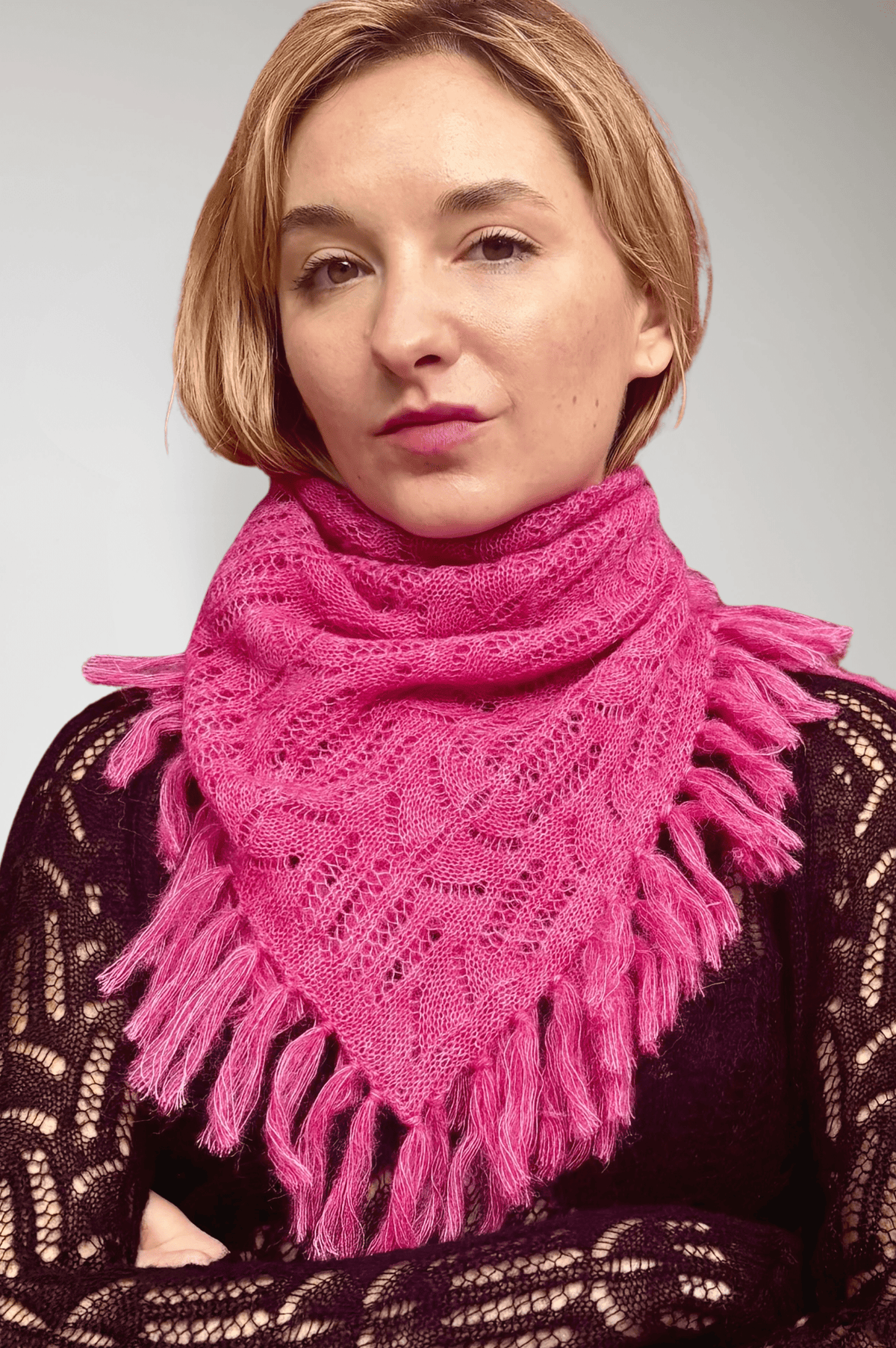 Lace Baby Alpaca Fringe Scarf in Heather Rose Accessories CHRISTINE ALCALAY - 3