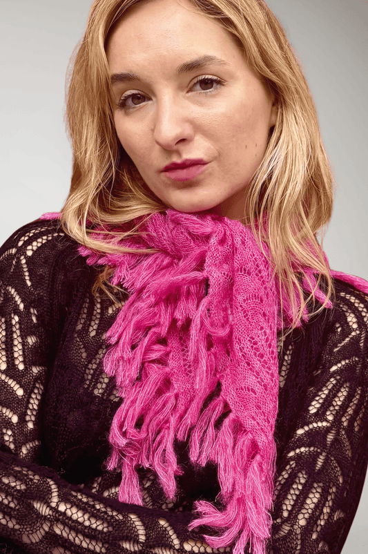 Lace Baby Alpaca Fringe Scarf in Heather Rose Accessories CHRISTINE ALCALAY