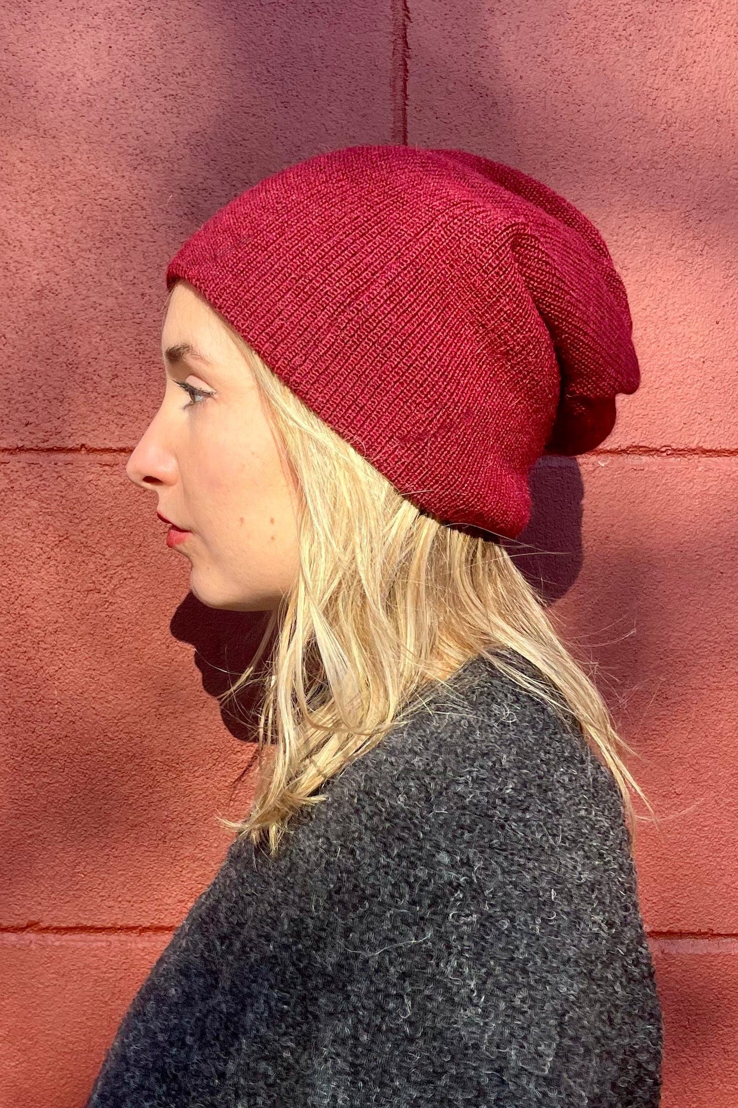 Plush Rib Beanie in Baby Alpaca Beanies CHRISTINE ALCALAY Red One Size