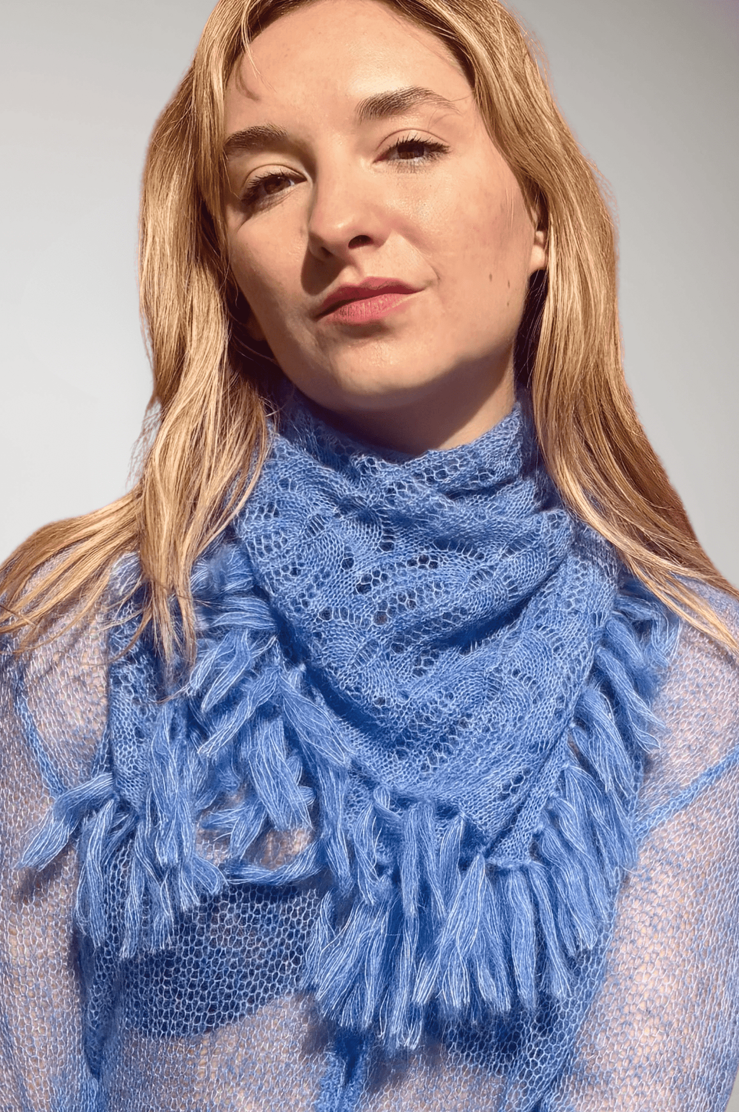 Lace Fringe Scarf in Baby Alpaca - Sky Accessories CHRISTINE ALCALAY