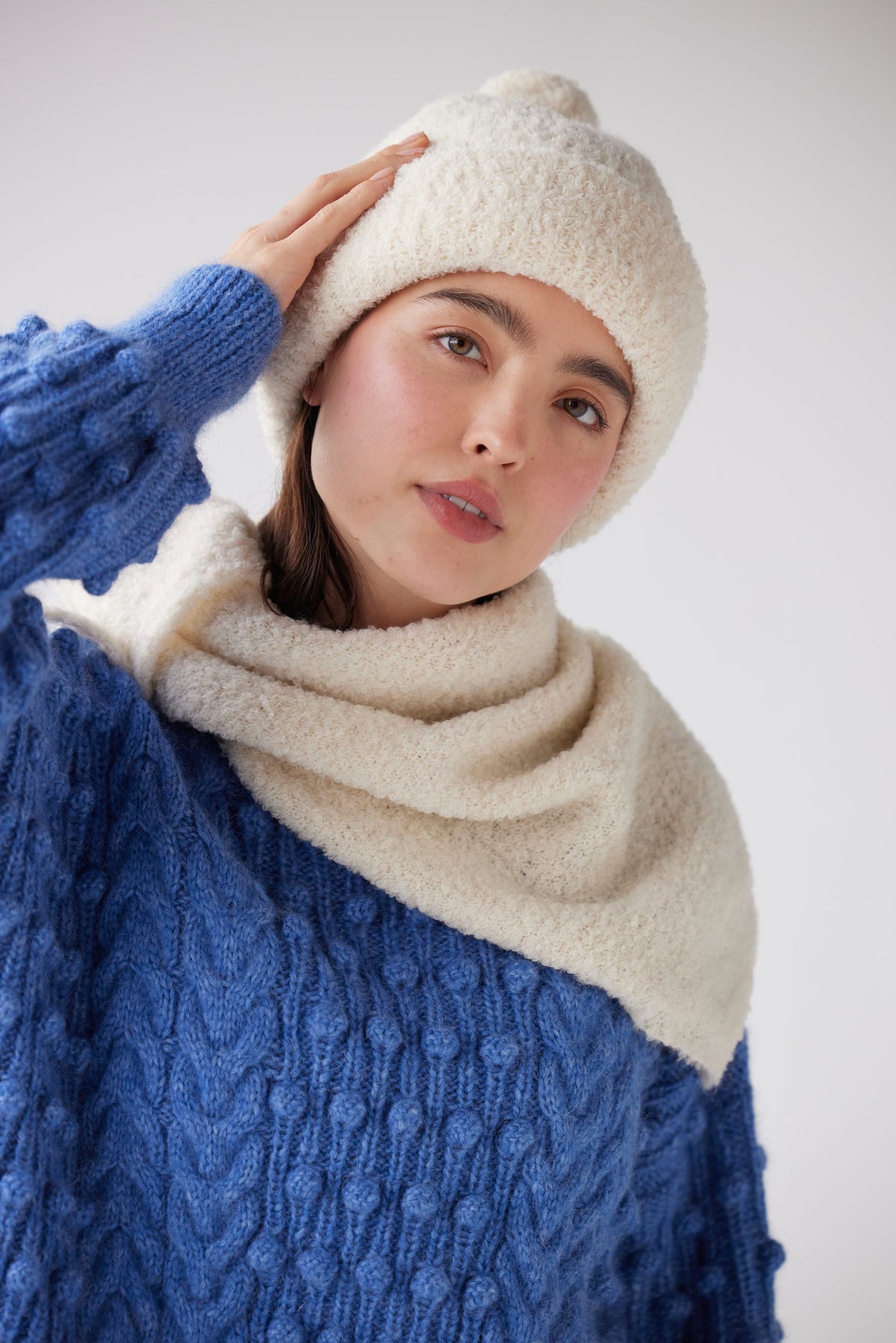 Triangle Boucle Alpaca Wool Scarf - Marshmallow Accessories CHRISTINE ALCALAY - 3