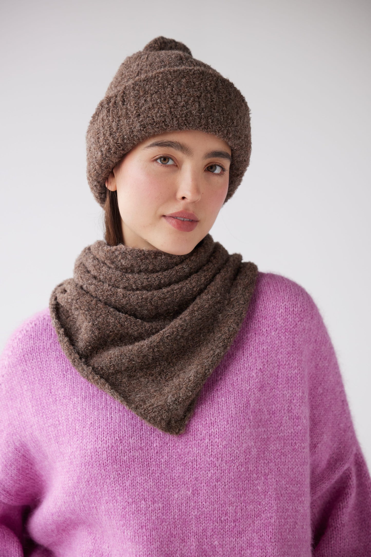 Teddy Alpaca Boucle Beanie with Pom - Biscuit Beanies CHRISTINE ALCALAY