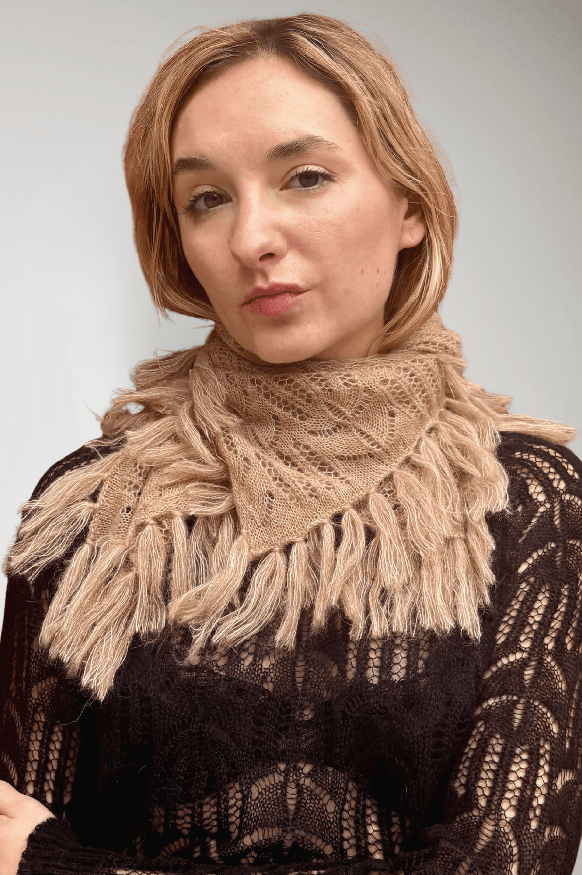 Lace Baby Alpaca Fringe Scarf in Wheat Accessories CHRISTINE ALCALAY