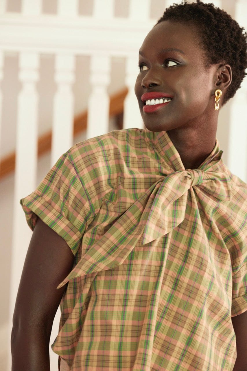 Betty Blouse in Cotton Plaid Tops CHRISTINE ALCALAY Sand Dune Plaid Extra Small