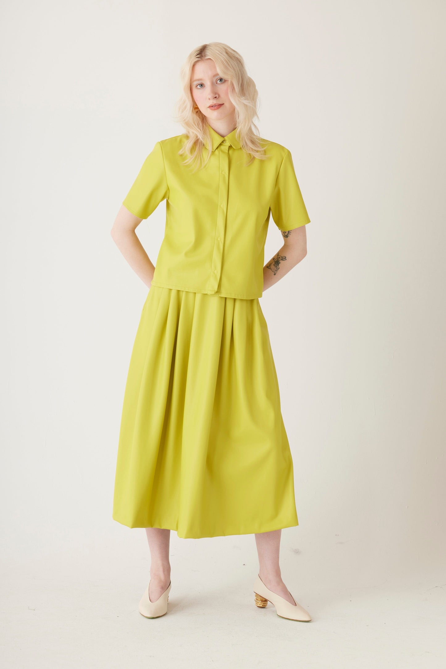 Volante Blouse in Pleatherette Tops CHRISTINE ALCALAY Citrine Extra Small