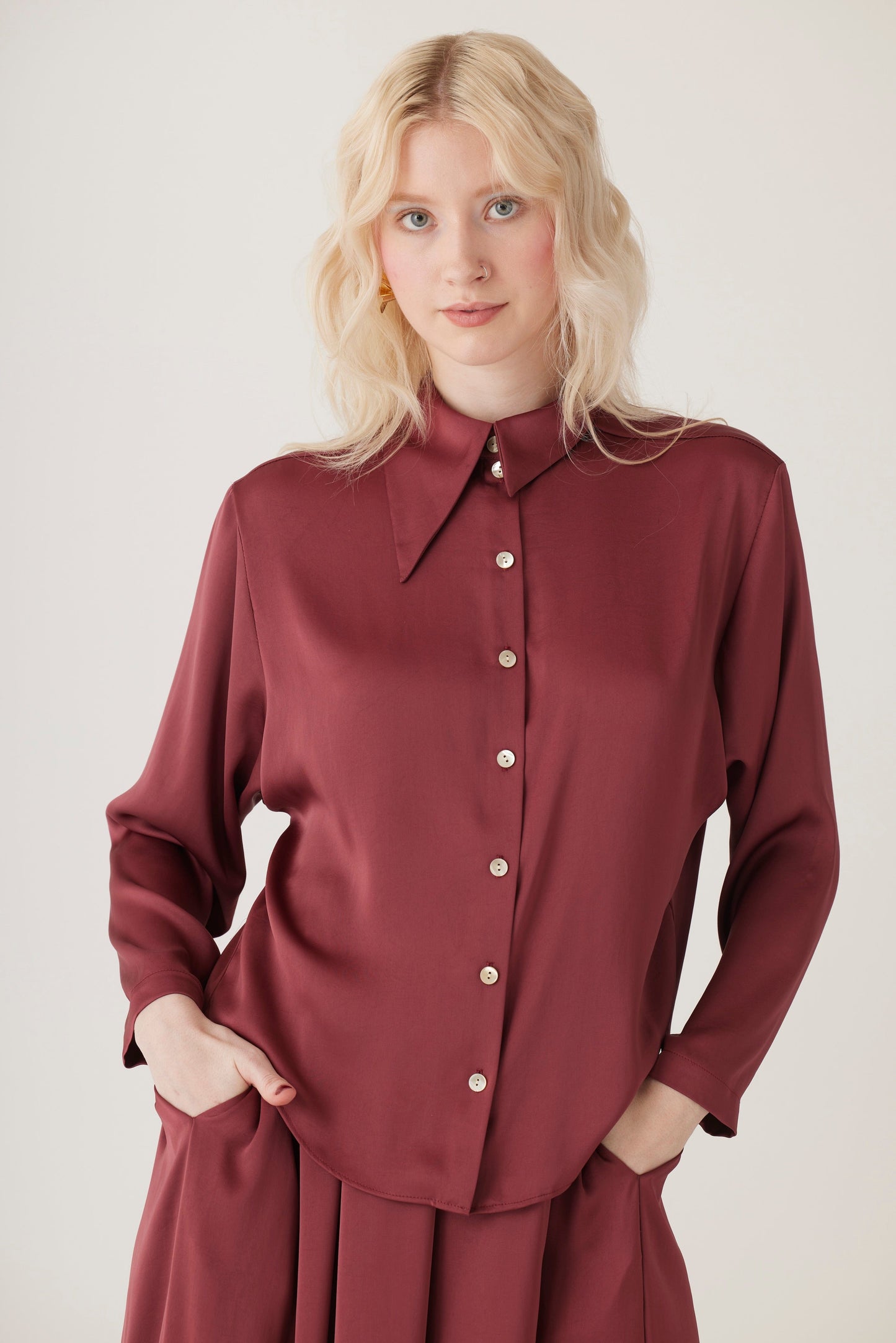 Jojo Blouse in Japanese Charmeuse Shirts CHRISTINE ALCALAY Wine Extra Small